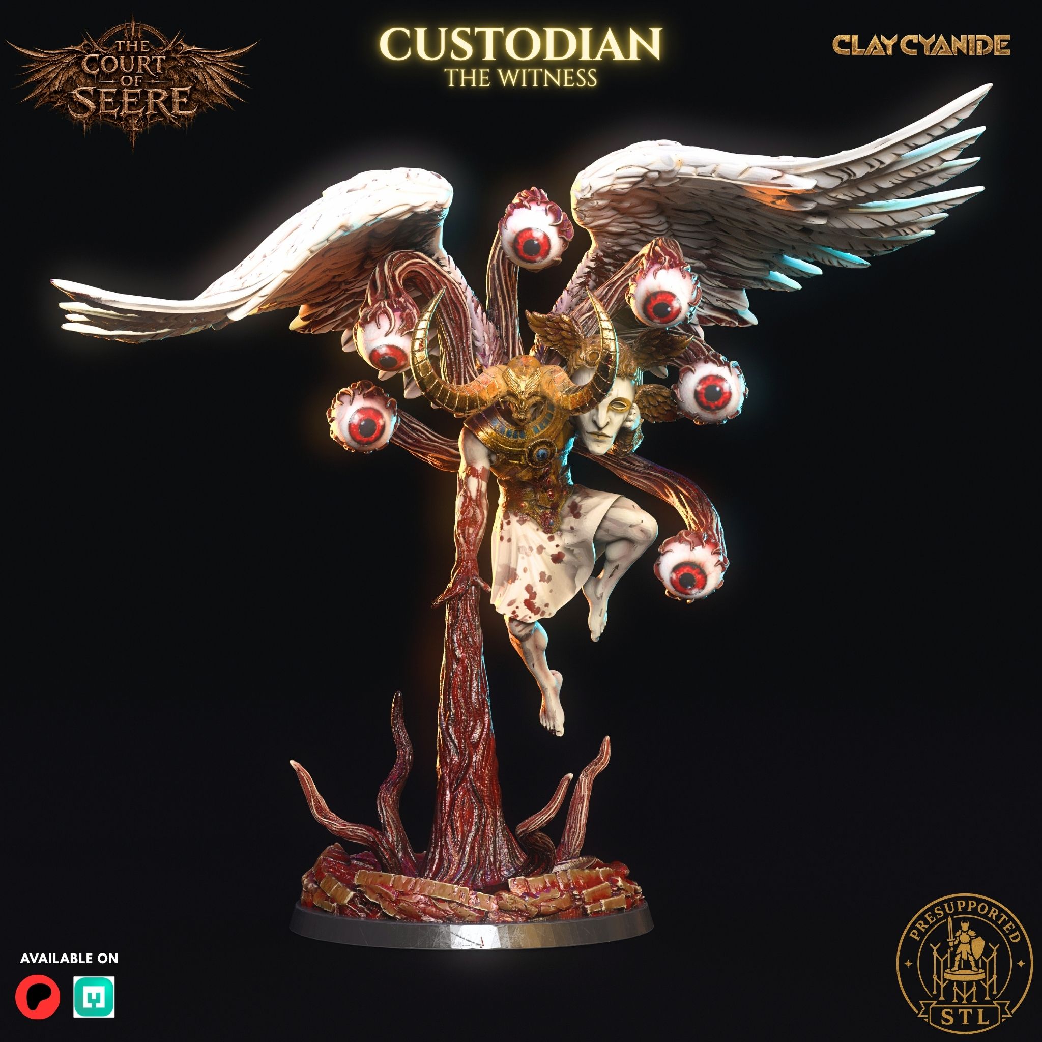 The Harpist of Witnessed Hours — Custodian of Prince Seere's Court, dark fantasy 3D printable STL miniature by Clay Cyanide